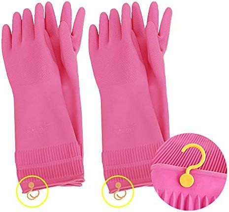 HOMSSEMCleaning Gloves – Dishwashing Gloves with Hanging Hooks – 2 Pairs of Dish Gloves – Latex Pink | Amazon (US)
