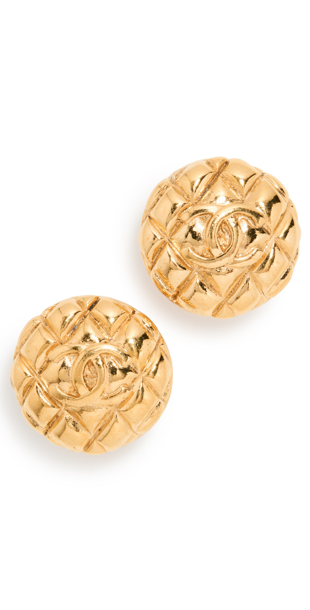 What Goes Around Comes Around Chanel Gold Quilted Round Earrings | Shopbop