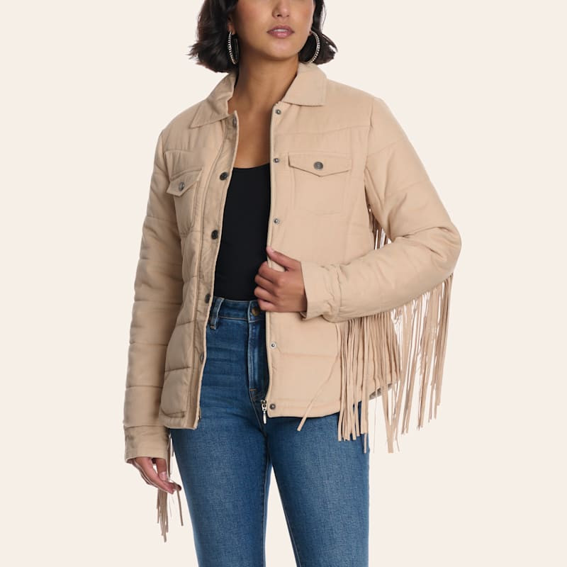 Cripple Creek Ranchwear Women's Ivory Quilted Fringe Jacket | Cavender's