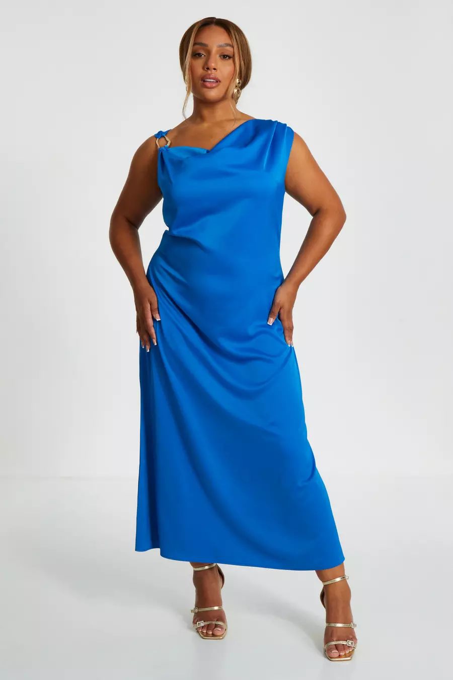 Curve Blue Asymmetric Cowl Neck Midaxi Dress | Quiz Clothing