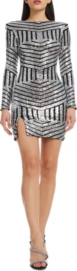 Nathalia Sequin Directional Stripe Long Sleeve Cocktail Minidress | Nordstrom