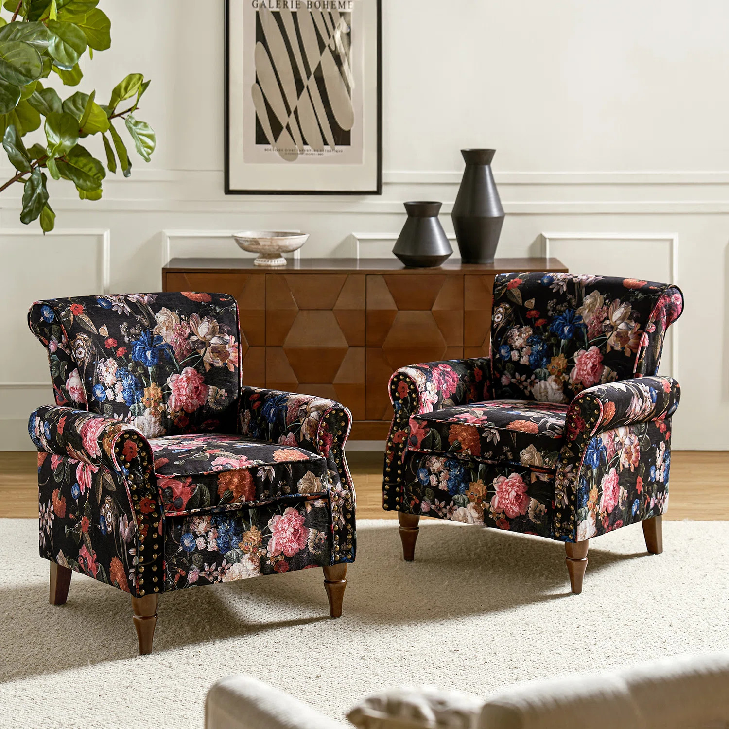 Asul 30'' W Traditional Upholstered Armchair with Nailhead Trim (Set of 2) | Wayfair North America