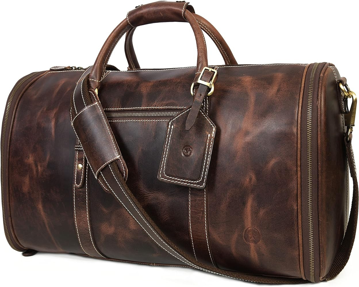 Leather Travel Duffel Bag | Gym Sports Bag Airplane Luggage Carry-On Bag | Gift for Father's Day ... | Amazon (US)