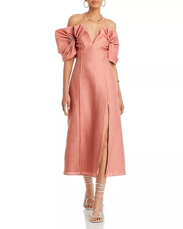 Muna Off Shoulder Ruched Sleeve Midi Dress | Bloomingdale's (US)