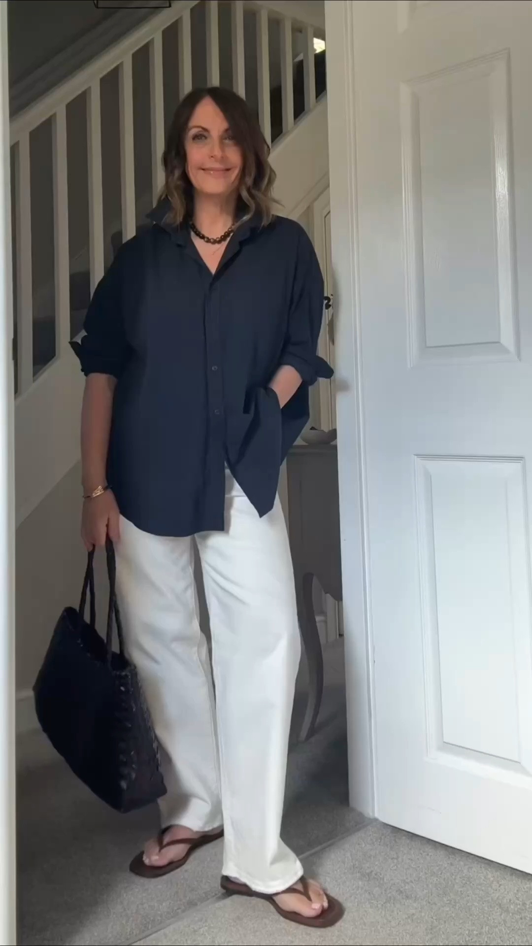 A colour combination worth trying brown navy & cream 

This shirt is one of my favourite summer shirts - wearing the large here (medium did fit) but I personally liked the large & especially since I will wear on holiday as a cover up

Jeans run small in this colourway 31 waist/29 inseam (normally a 28)