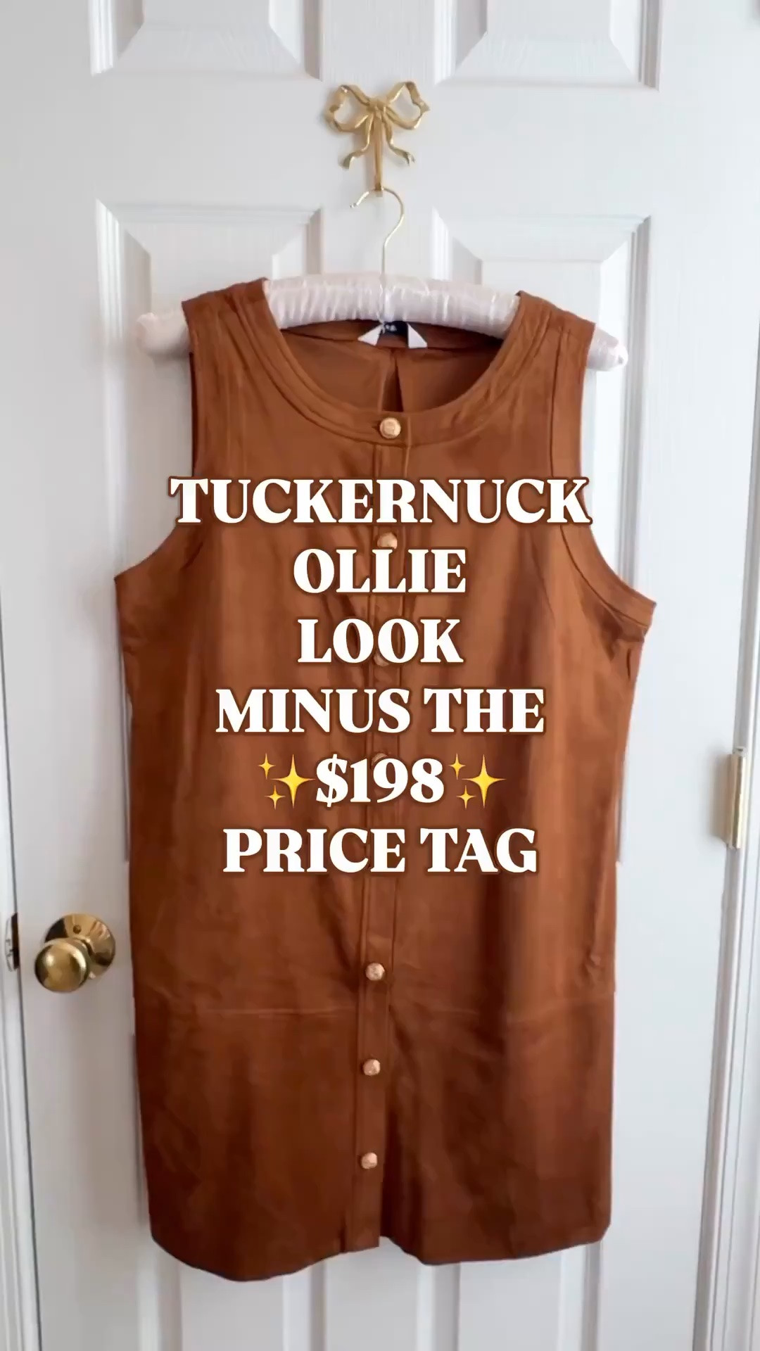 Tuckernuck Ollie look for less | suede shift dress | preppy fall dress | Nine West dress

The $198 Tuckernuck Ollie suede shift dress look, minus the $198 price tag. This Nine West dress captures that same polished fall aesthetic with the warm camel color, clean shift silhouette and gold-tone button front.

The boatneck and sleeveless cut keep it classic, while the suede-look fabric gives it the rich texture that makes fall outfits look instantly more expensive. It is fully lined with a relaxed fit and light stretch, so it has structure without losing the easy shape that makes a shift dress such a wardrobe staple.

Layer it over a crisp white button-down for that exact Tuckernuck-inspired look, then wear it alone for early fall. This is such a good option for teacher outfits, work outfits, church, brunch, Thanksgiving, fall photos and holiday plans. Add boots when the weather cools and bring it straight into winter.

Tuckernuck Ollie dress look for less, Tuckernuck look for less, Tuckernuck inspired dress, suede shift dress women, faux suede dress women, camel suede dress, brown suede dress, button front shift dress, sleeveless shift dress, fall mini dress, preppy fall dress, classic fall dress, Nine West dress, Nine West fall dress, affordable fall dresses, designer look for less, fall dresses women 2026, fall outfits women, preppy fall outfits, teacher dress fall, work dresses women, Thanksgiving dress, fall family photo outfit, holiday dress women, layered dress outfit, button down under dress, East Coast preppy style, heritage prep outfit

#LookForLess #PreppyStyle #FallDresses #FallOutfits #TeacherOutfits #Workwear #NineWest

#LTKWorkwear #LTKSeasonal #LTKootd