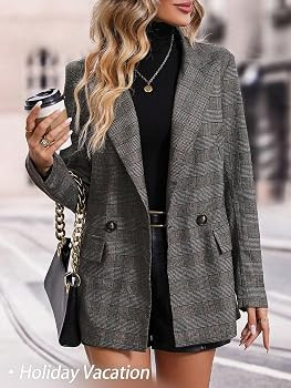 Mina Self 2025 Women's Plaid Houndstooth Blazer Jacket - Fully Lined Business Casual Office Suit ... | Amazon (US)
