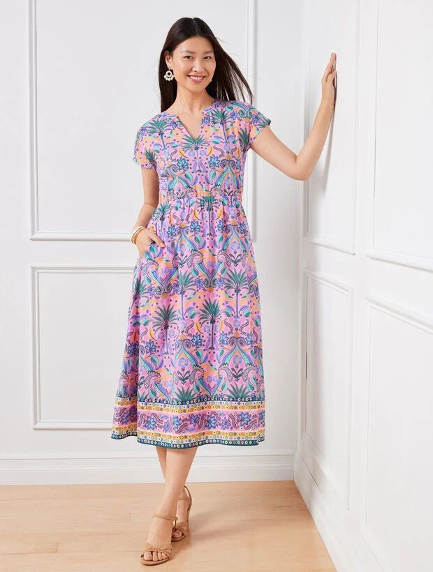 Voile Fit & Flare Dress - Birds & Palms | Talbots