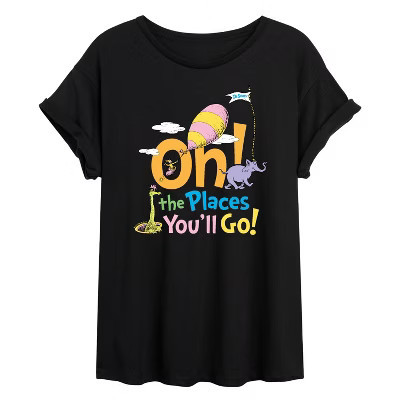 Women's Dr. Seuss Oh! The Places You'll Go Oversized Graphic T-Shirt - Black - Medium | Target