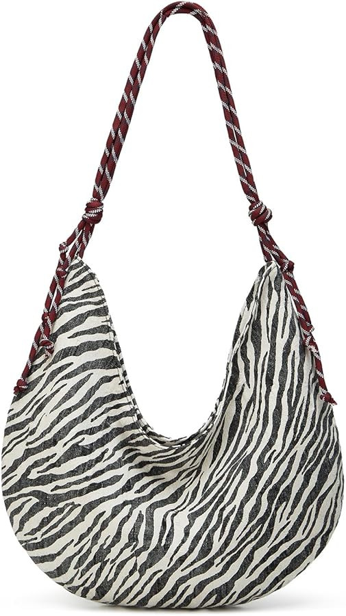 Trendy Zebra-Stripes Shoulder Bag for Women Large Canvas Tote Bag Slouchy Crescent Handbag Undera... | Amazon (US)