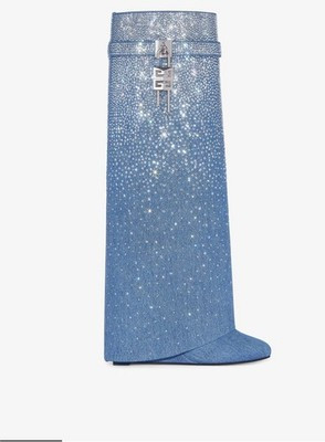 GIVENCHY $4050. Blue denim & Strass   Shark Lock  Boots Shoes | eBay US