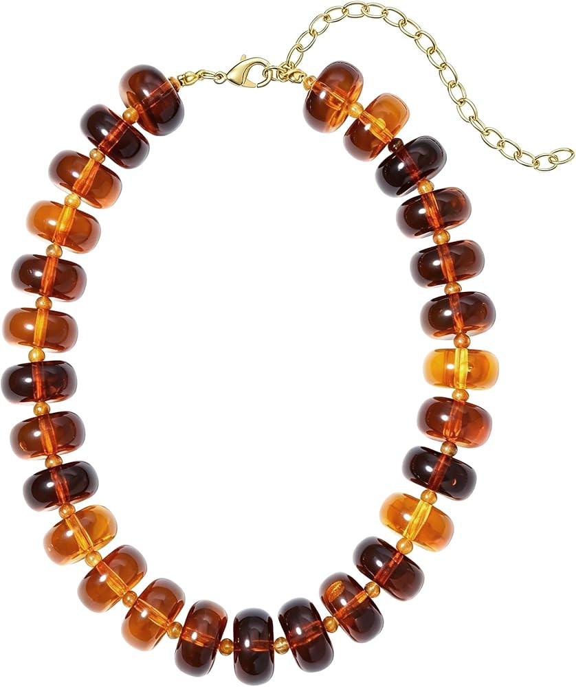Multi-Color Chunky Beaded Necklace for Women, Vibrant Acrylic Candy Bead Choker Necklace with Adj... | Amazon (US)