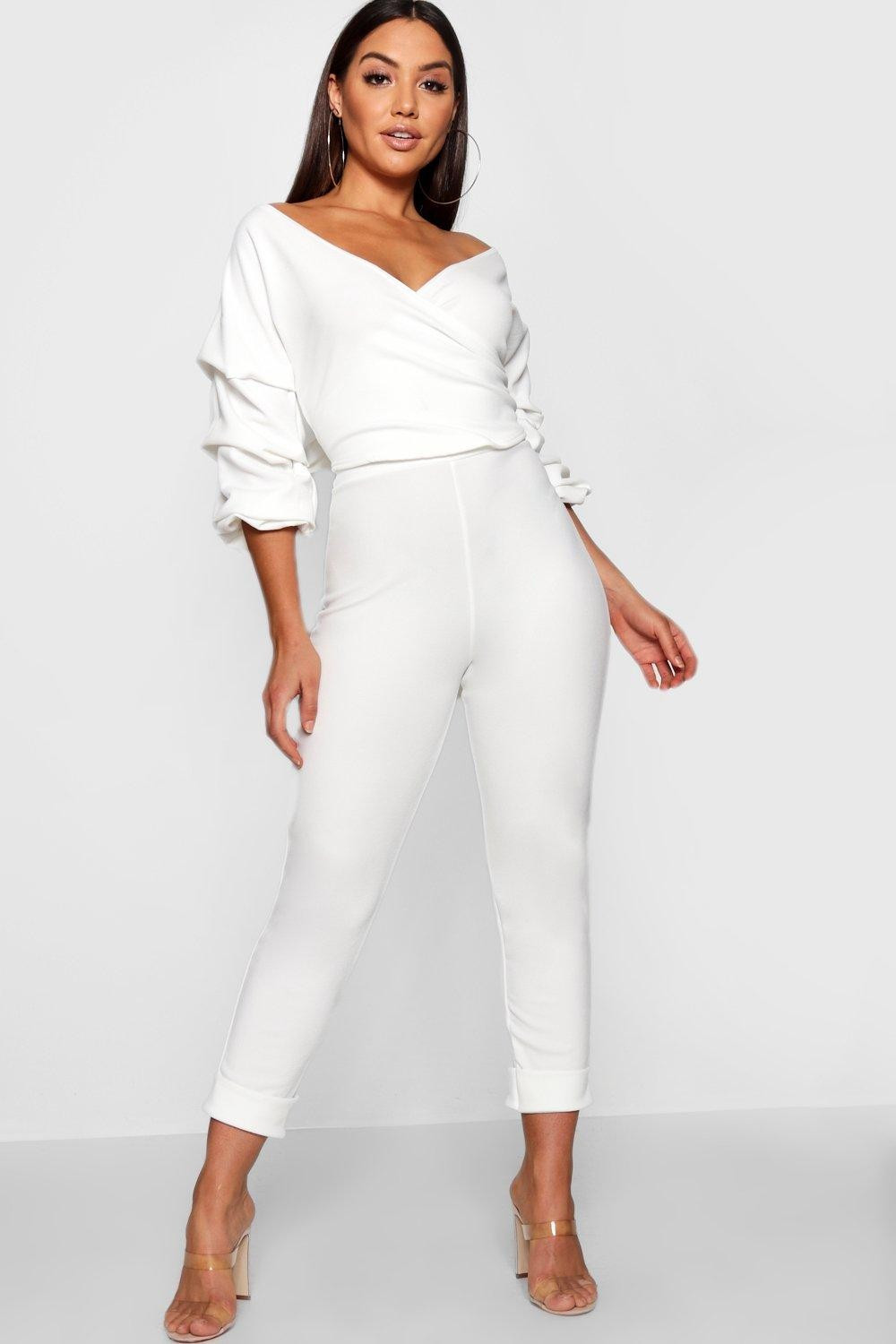 Womens Wrap Rouche Top & Pants Two-Piece Set - White - 4 | Boohoo.com (US & CA)