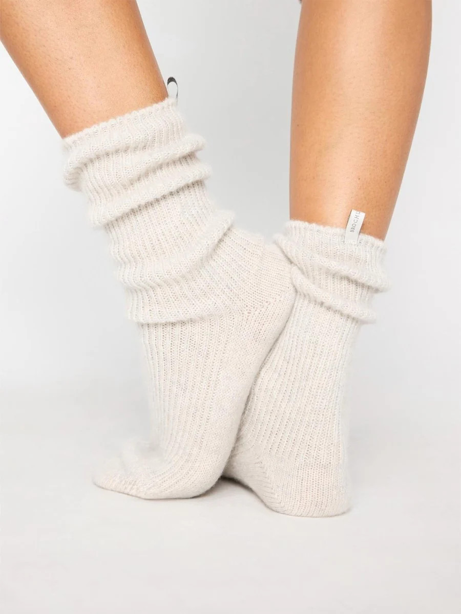 Brochu Walker | Women's Ribbed Cashmere Socks In Mist Mélange | Brochu Walker