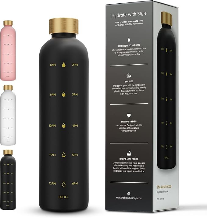 Blendie The Aesthetica Water Bottle with Time Marker - Large 1 Liter / 32 Oz BPA Free ,Leakproof ... | Amazon (US)