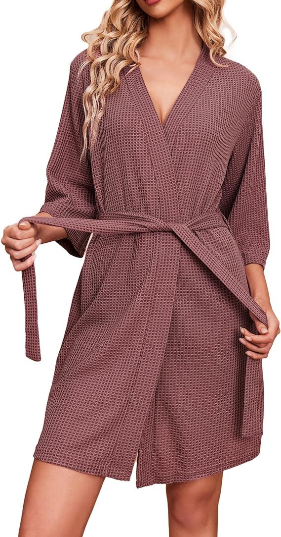 Ekouaer Robes for Women Waffle Knit Bathrobe Soft Lightweight Knee Length Loungewear S-XXL | Amazon (US)