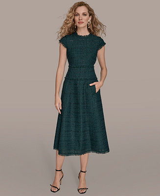 Donna Karan New York Women's Tweed Cap Sleeve A-Line Midi Dress - Macy's | Macy's