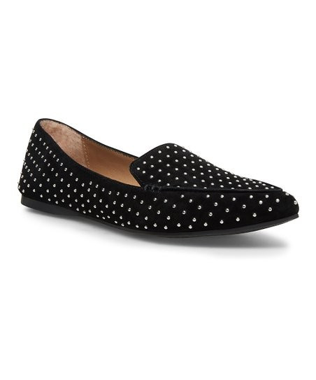 Black Stud-Accent Feather Suede Loafer - Women | Zulily