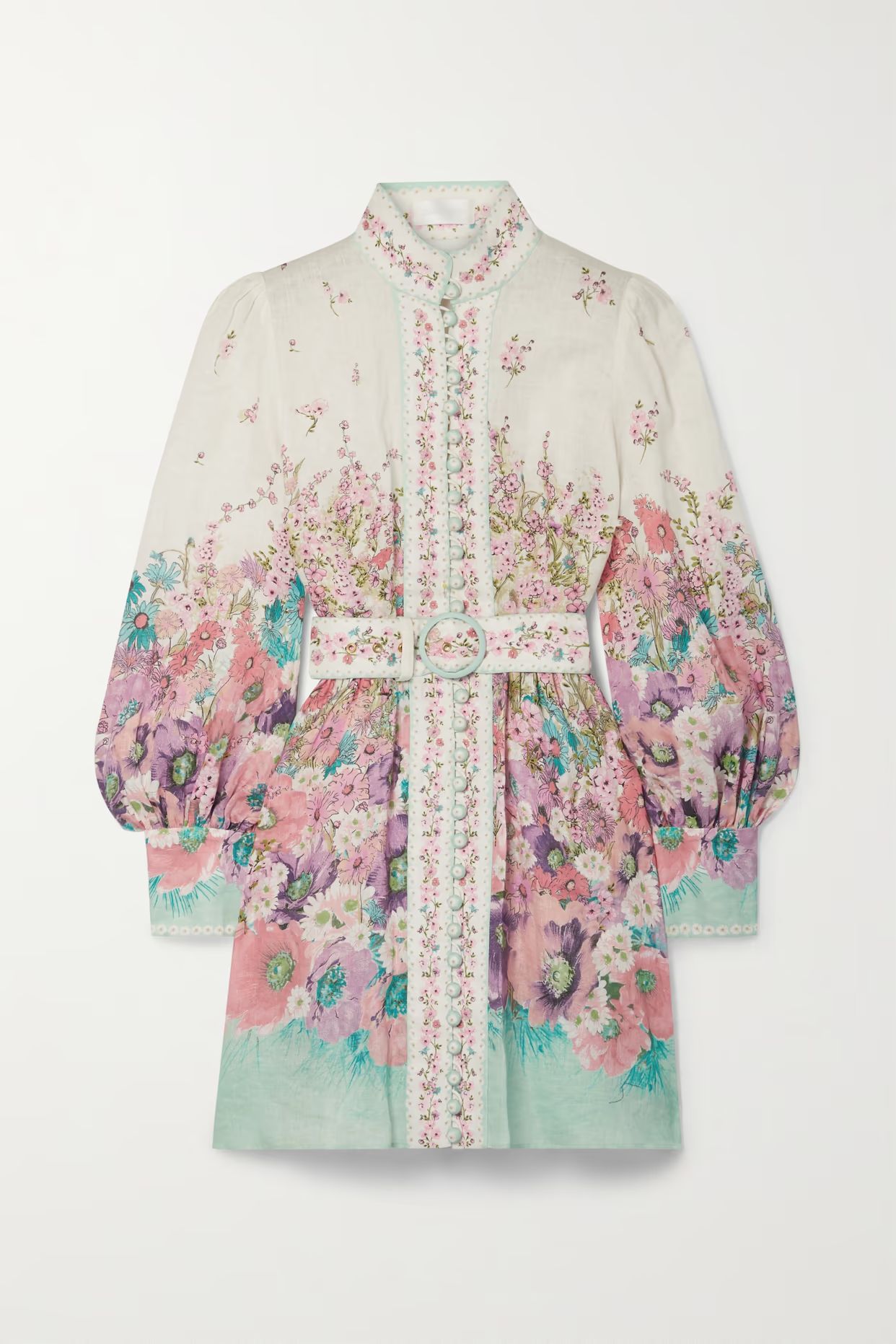 Zimmermann - Jude Belted Floral-print Linen Mini Dress - White | NET-A-PORTER (US)
