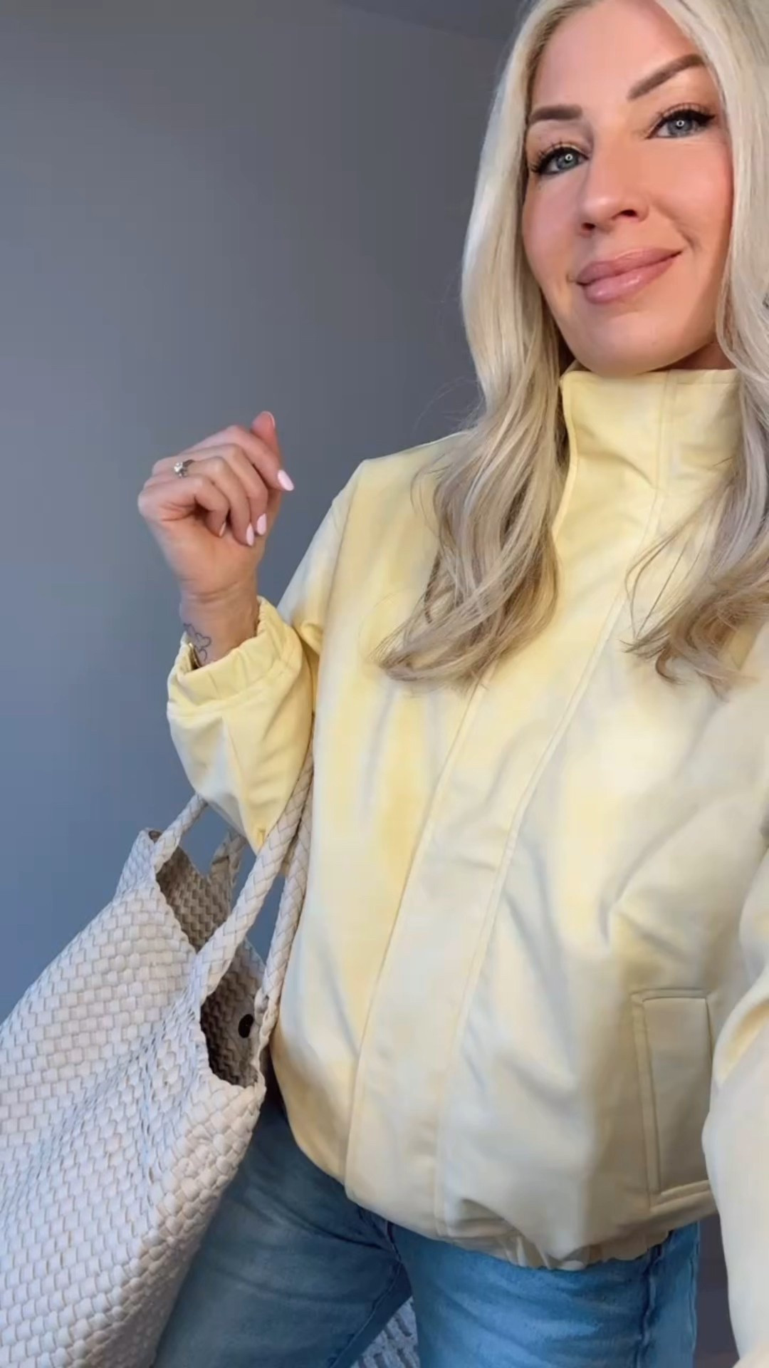 Faux leather bomber from Target 
Spring look 
Tote bag 
Cropped denim from Mother 

#LTKSeasonal #LTKootd #LTKdayinmylife