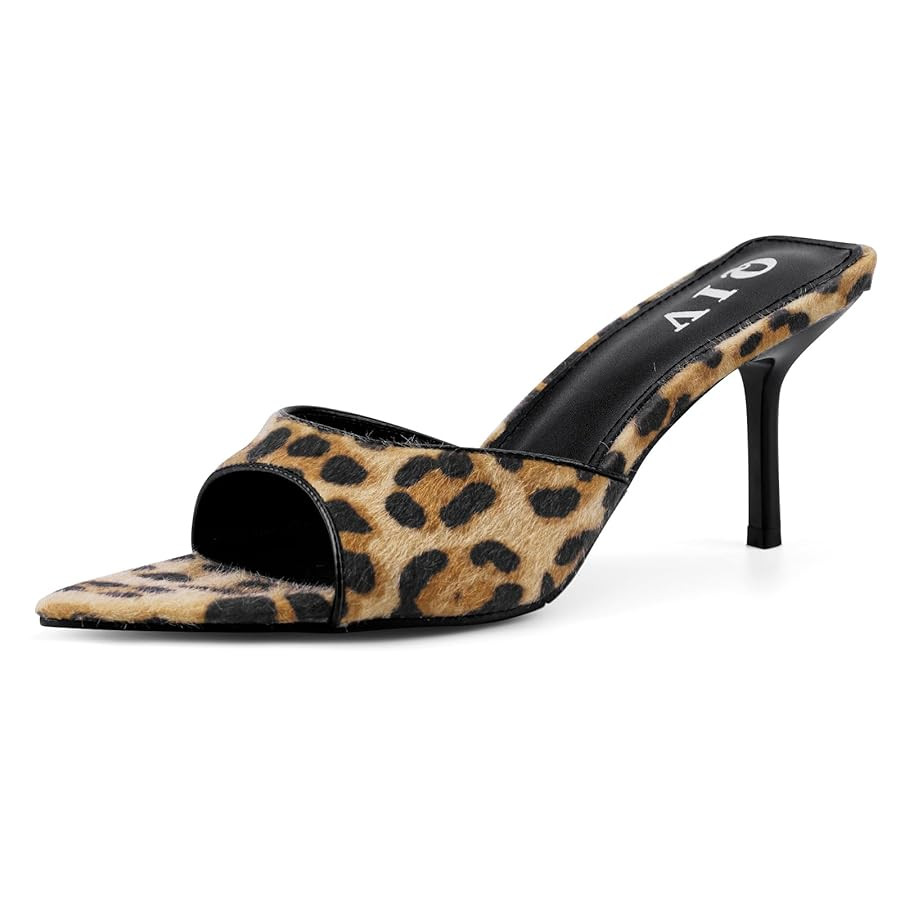 QIV Leopard Kitten Heels Pointed Toe Mule Heels for Women Open Toe Kitten Heel for Party Dressy W... | Amazon (US)