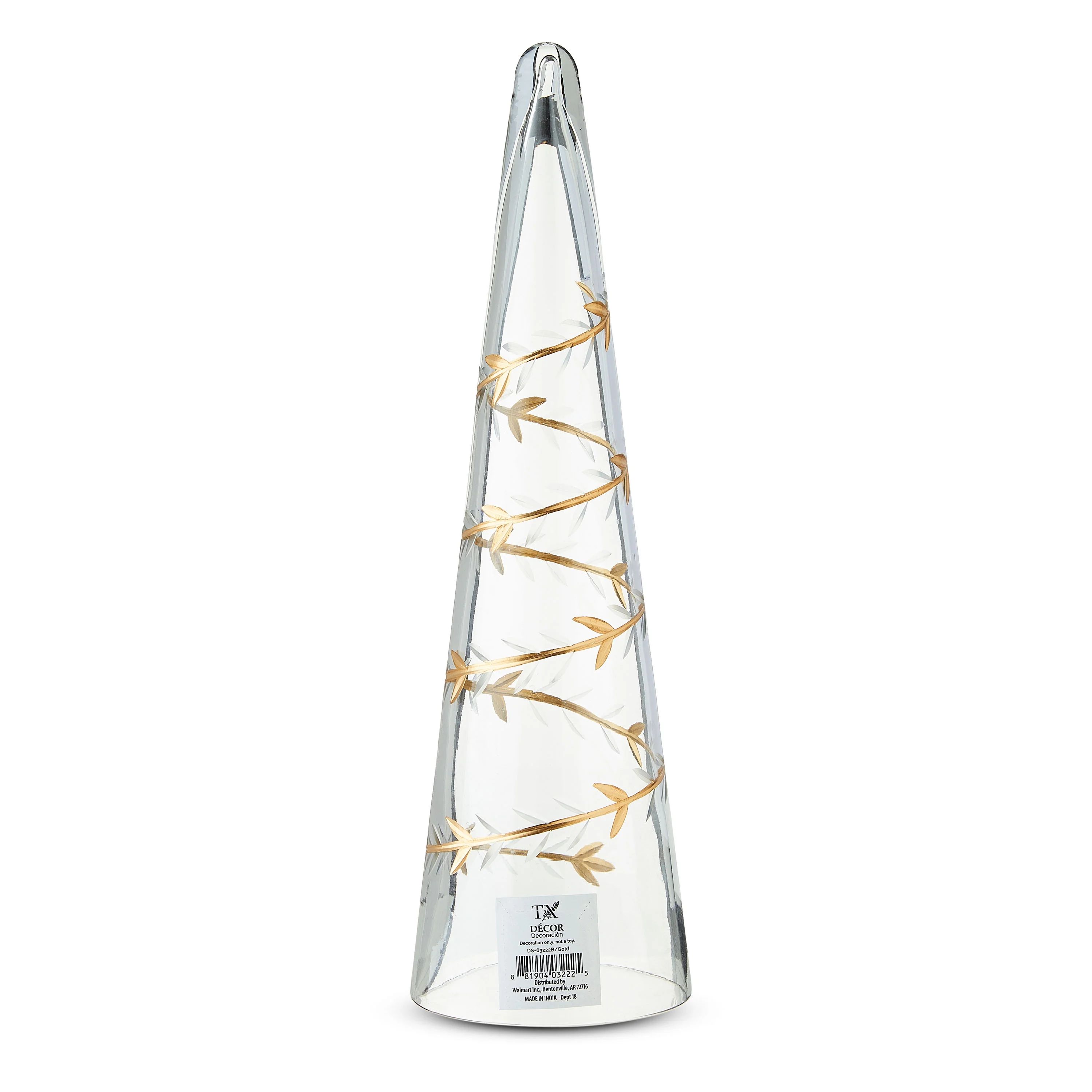 My Texas House 14 Inch Glass Cone Christmas Tabletop Decor- Gold Etched Leaf Finish | Walmart (US)