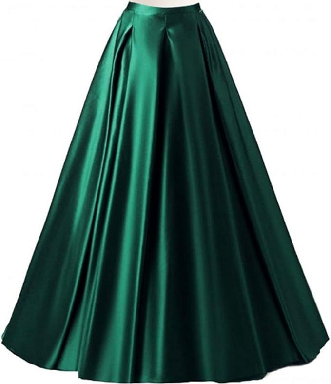Diydress Women's Long Fashion High Waist A-Line Satin Skirts with Pockets | Amazon (US)
