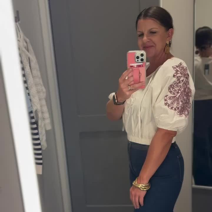 Women's Balloon Elbow Sleeve Eyelet Blouse - Universal Thread™ Cream Floral | Target