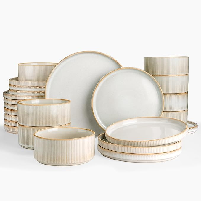 famiware Star Plates and Bowls Sets, Modern Stoneware Dinnerware Sets for 8, 24-Piece Kitchen Dis... | Amazon (US)
