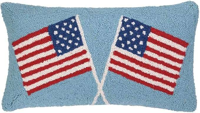 Roses and Mistletoe American USA Double Waving American Flag Hooked Wool Pillow 22" x 8" | Amazon (US)
