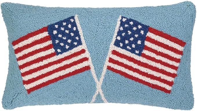 Roses and Mistletoe American USA Double Waving American Flag Hooked Wool Pillow 22" x 8" | Amazon (US)