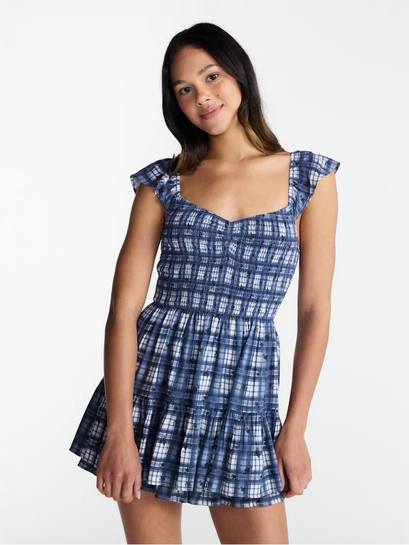 No Boundaries Smocked Romper with Flutter Sleeves, Women\u2019s XXS-XXL | Walmart (US)