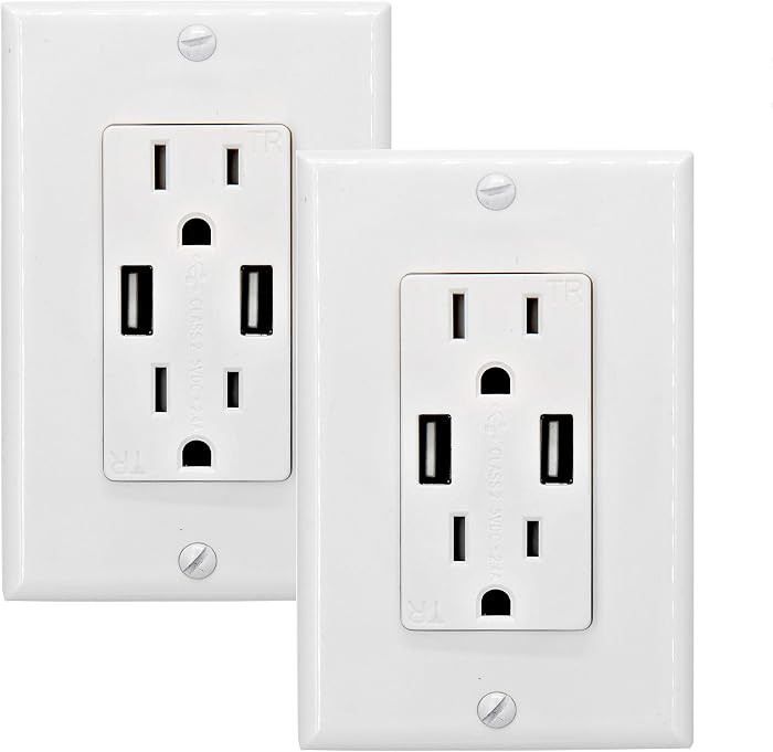 2.4 AMP Dual High Speed Wall Mount Charger USB Outlet,15A Tamper Resistant Receptacle, 2 Wall Pla... | Amazon (US)
