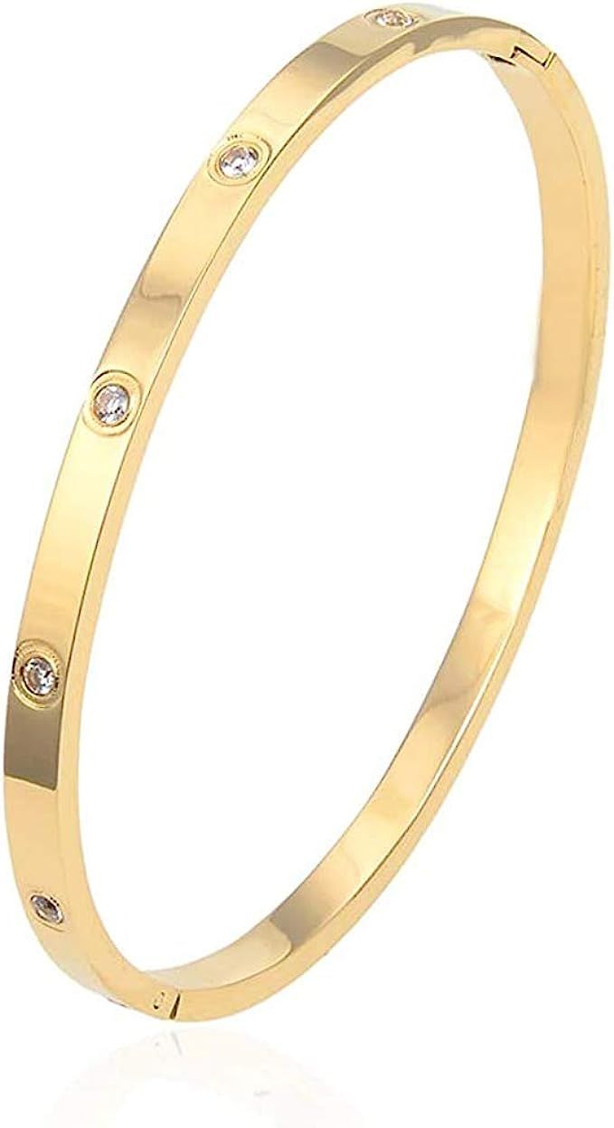 MLOVEY Love Friendship Bracelet Bangle Gold Rose Gold Silver with Cubic Zirconia Stones Stainless... | Amazon (US)