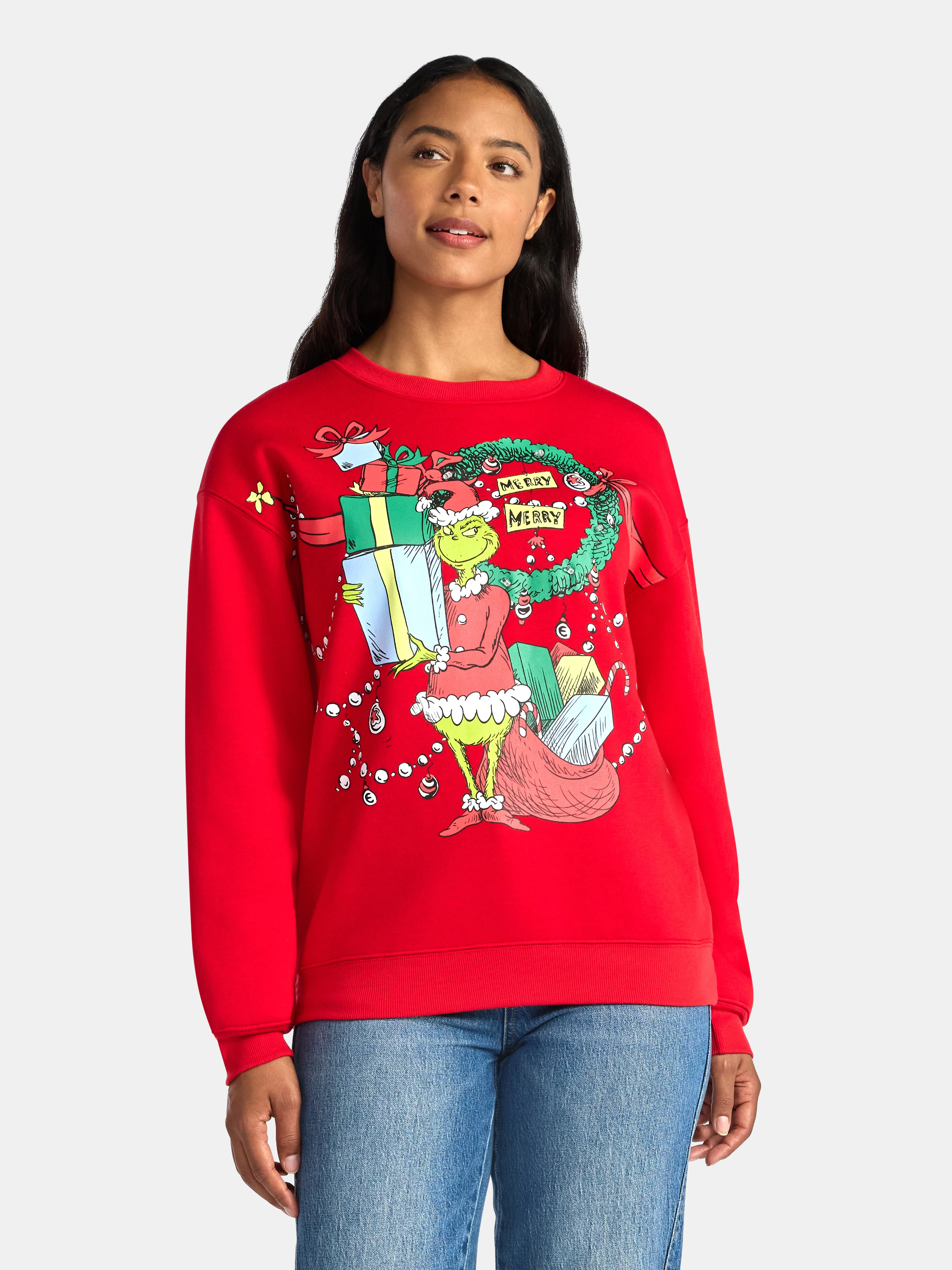 Dr Seuss The Grinch Women's Light Up Front Back Graphic Sweatshirt with Long Sleeves, Sizes XXS-X... | Walmart (US)