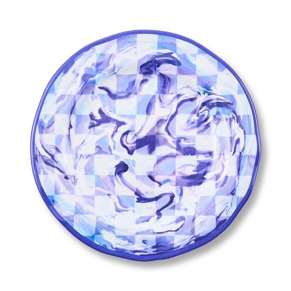 Blue Marble Check Melamine Dinner Plates, Set of 4 | MacKenzie-Childs