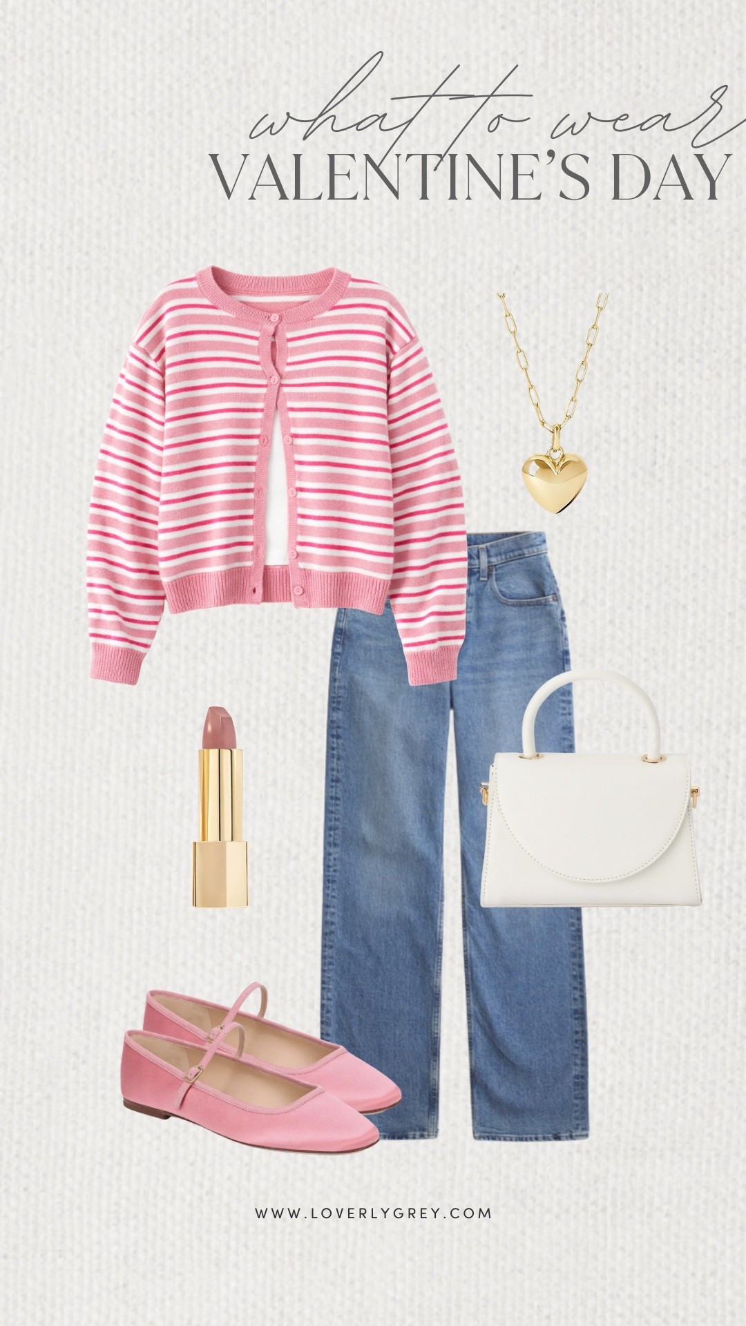 Loverly Grey, what to wear on Valentine’s Day! I am loving this striped pink cardigan from Nordstrom paired with Abercrombie denim jeans. I’d accessorize the look with a cute gold heart pendant necklace, pink Mary Jane flats, and a white purse! Loverly Grey, what to wear, Valentine’s Day

#LTKgrwm #LTKootd #LTKValentine