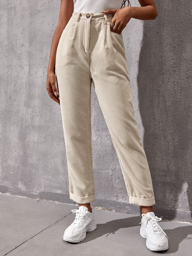 Corduroy Roll Up Hem Pants | SHEIN