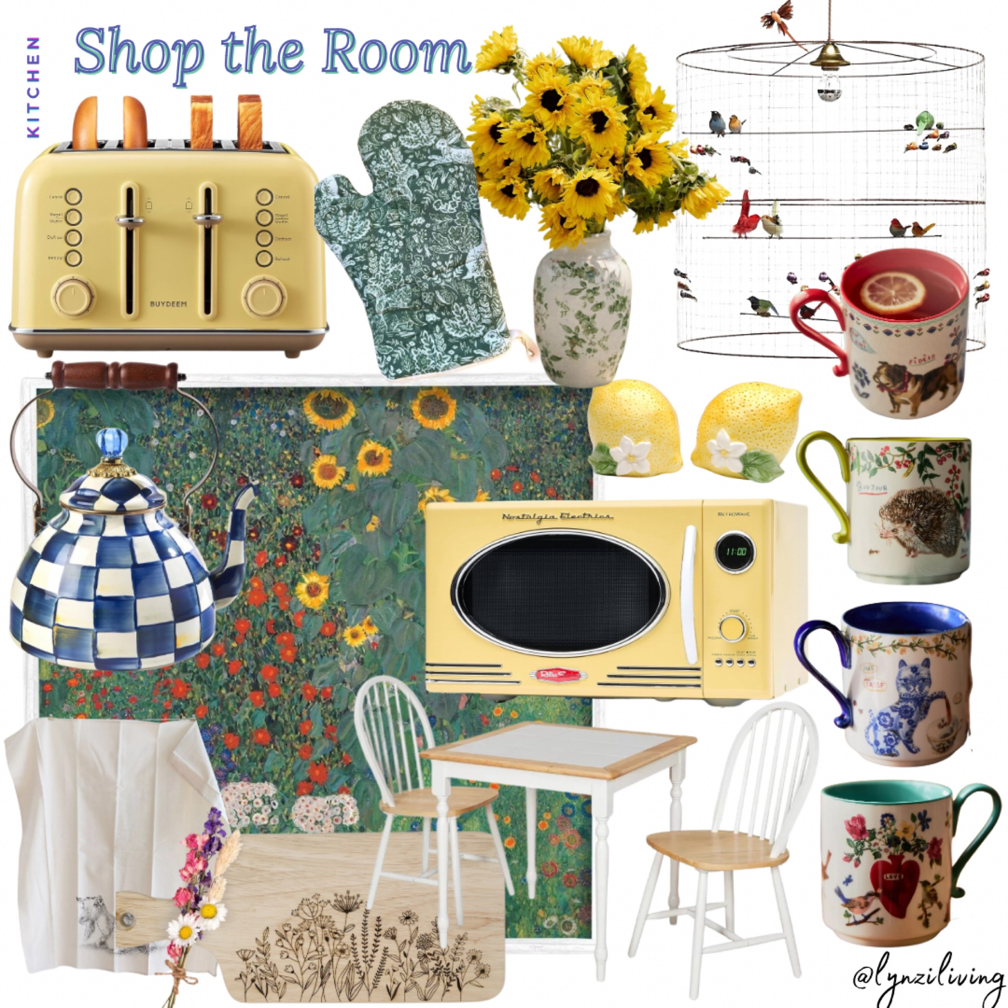 Shop the Room - Kitchen

Yellow kitchen appliances, retro kitchen appliances, kitchen decor, kitchen decorations, kitchen design, kitchen inspo, kitchen inspiration, colorful kitchen, Cottagecore kitchen, kitchen table, kitchen counter decor, kitchen wall art, kitchen towel, kitchen lighting, Amazon kitchen, Amazon finds, Amazon home, yellow toaster, retro toaster, Klimt wall art, framed wall art, Cottagecore wall art, floral wall art, checkered tea kettle, blue tea kettle, kitchen towel, lamb tea towel, Anthropologie home, light wood cutting board, floral cutting board, Etsy finds, Etsy home, white kitchen bistro set, two chair bistro set, indoor bistro set, yellow microwave, retro microwave, animal mug, colorful mug, cottagecore mug, yellow salt and pepper shakers, lemon salt and pepper shakers, bird cage chandelier, bird chandelier, bird lighting, green floral vase, green oven mitt, cottagecore oven mitt 

#LTKhome #LTKfindsunder100