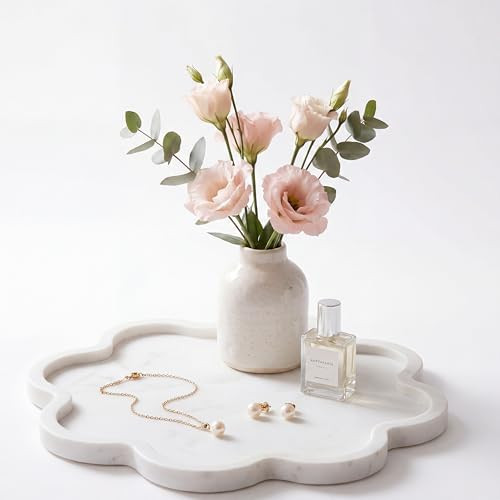 Singhoow White Scalloped Marble Tray – 10"x10" Decorative Scalloped Serving Vanity Tray Handcrafted Natural Marble Dish for Kitchen, Coffee Table Bathroom Jewelry Candle Display | Amazon (US)