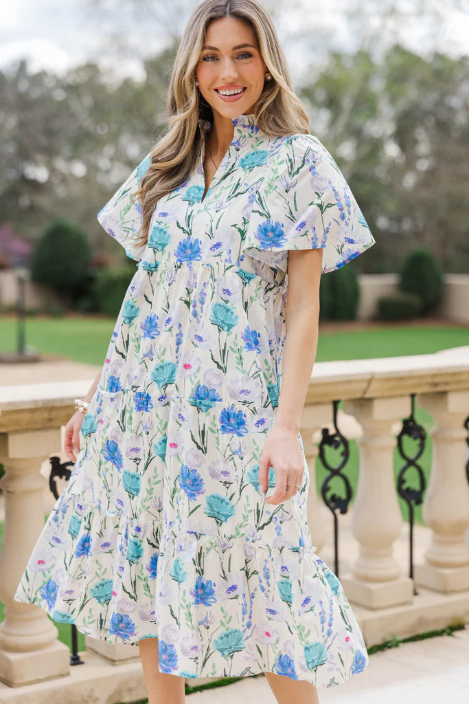 Feeling Your Best Blue Large Floral Midi Dress | The Mint Julep Boutique