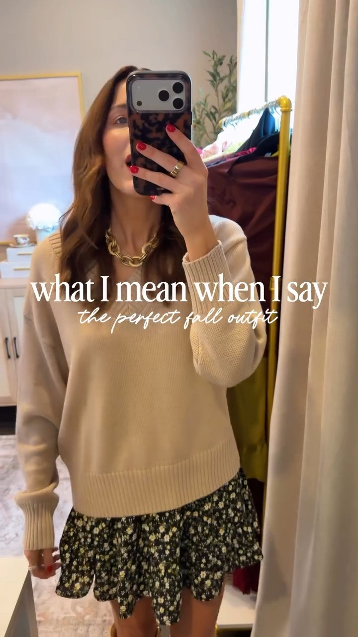 The perfect early fall outfit! Wearing a size small in the skirt (with built-in shorts) and the sweater! Boots fit TTS 

 