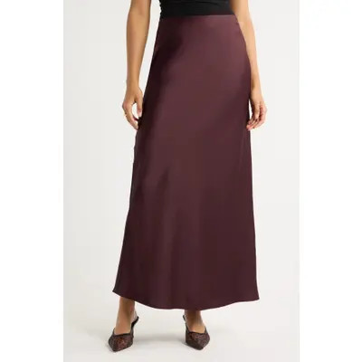 Open Edit Satin Midi Skirt in Black at Nordstrom, Size Medium | Nordstrom