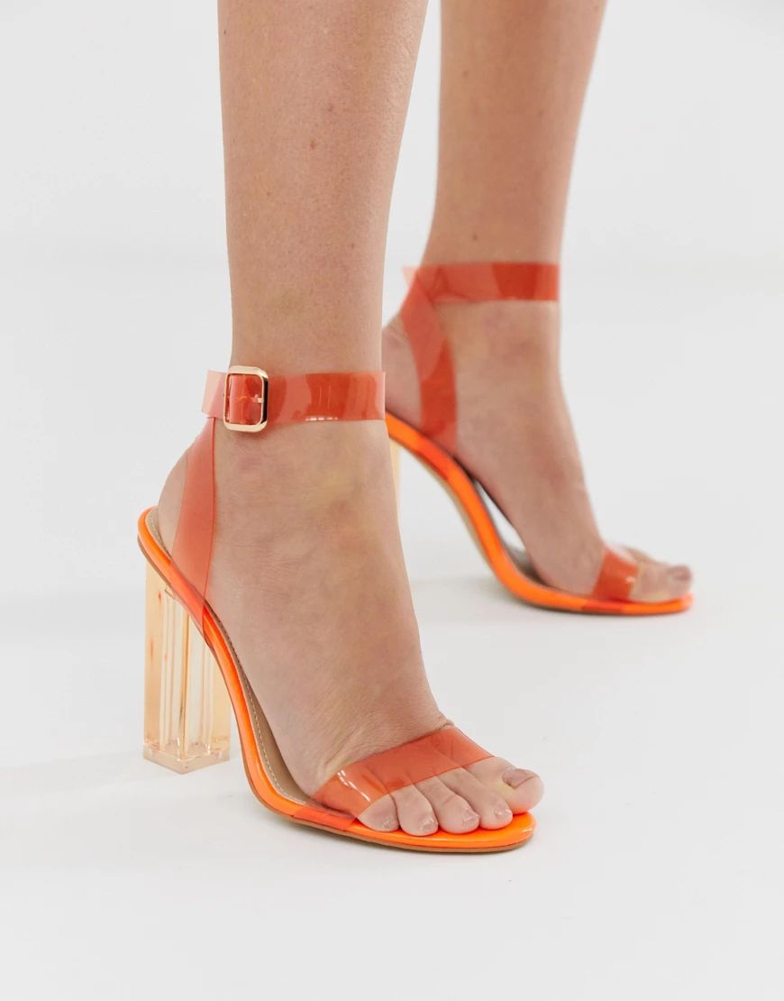 Public Desire Alia neon orange clear detail heeled sandals | ASOS (Global)