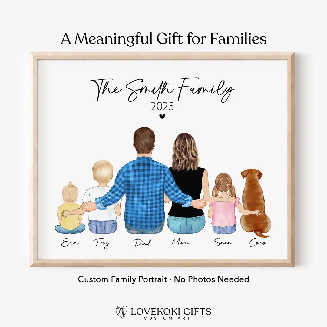 Custom Family Portrait With Pets Framed Wall Art, Personalized Mom Mothers Day Gift, Family Gifts... | Etsy (DACH)