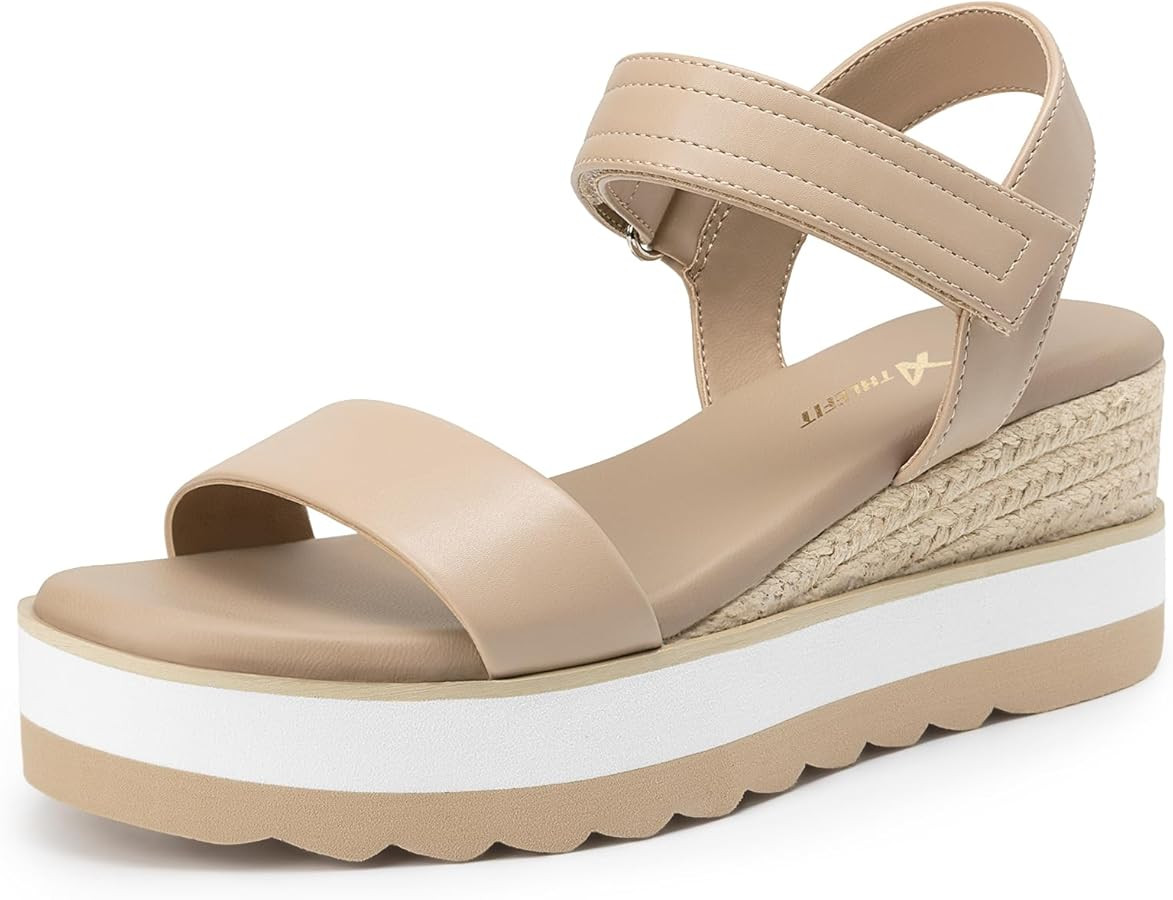 Athlefit Espadrille Wedge Sandals for Women, Open Toe Ankle Strap Low Wedge Heel Platform Sandals... | Amazon (US)