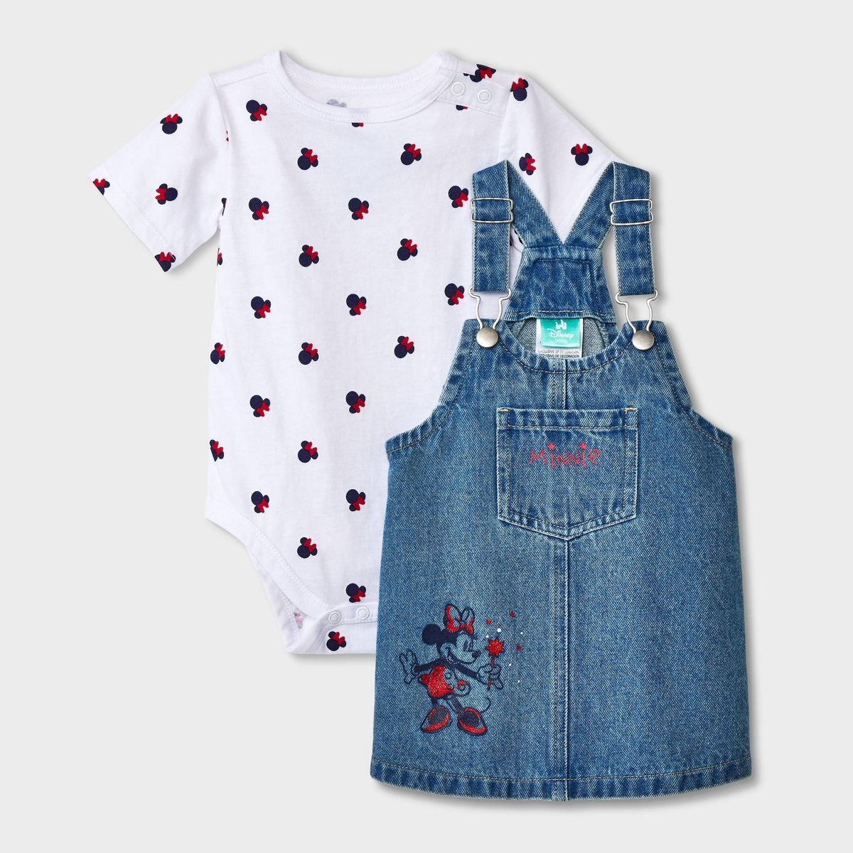 Baby Girls' Disney Minnie Mouse Americana Overalls - Blue | Target