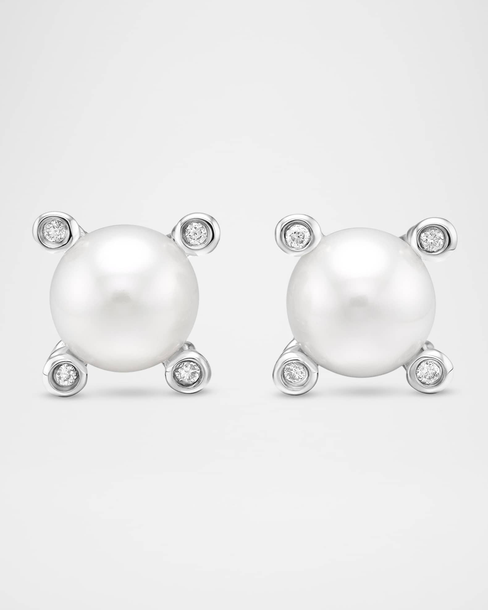 David Yurman Cable Collectibles Pearl Earrings with Diamonds and Silver, 7mm | Neiman Marcus