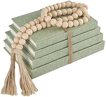 Linen Covered Decorative Books 4 Pieces, Neutral Home Decor Coffee Table Books with Wooden Beaded... | Amazon (US)