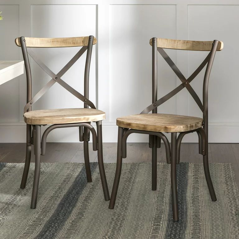 Woven Paths Rustic Solid Wood and Metal Dining Chairs, Brown, Set of 2 | Walmart (US)